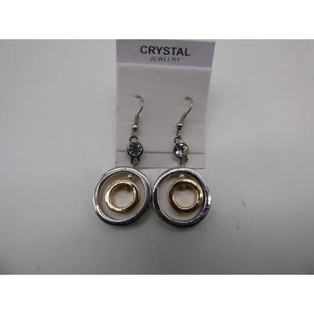 Crystal Jewelry 2 tone fish hoop earrings, Gold/Silver toned metal